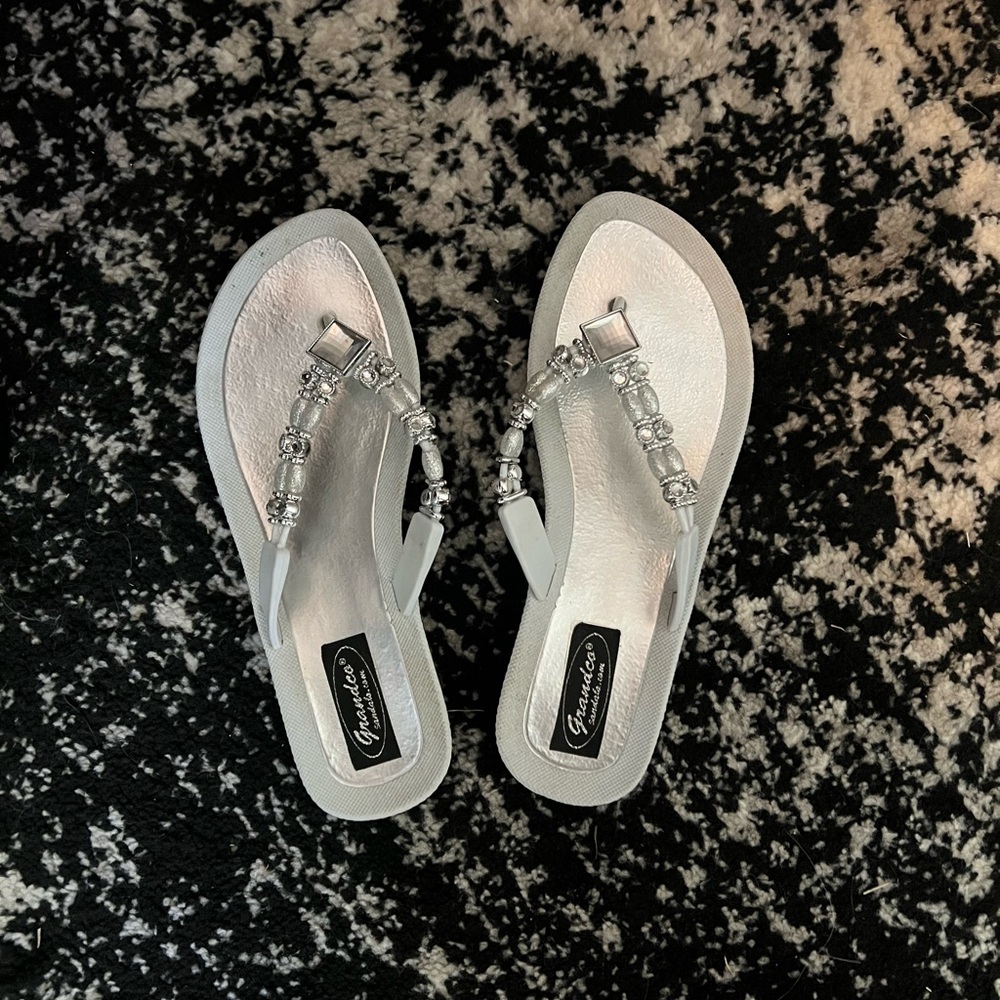 Silver Rhinestone Embellished Thong Sandals